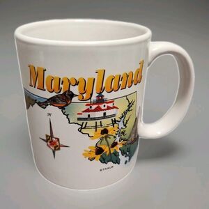 Vintage Maryland Souvenir Coffee Mug State Map Landmarks Travel Gift Cup USA